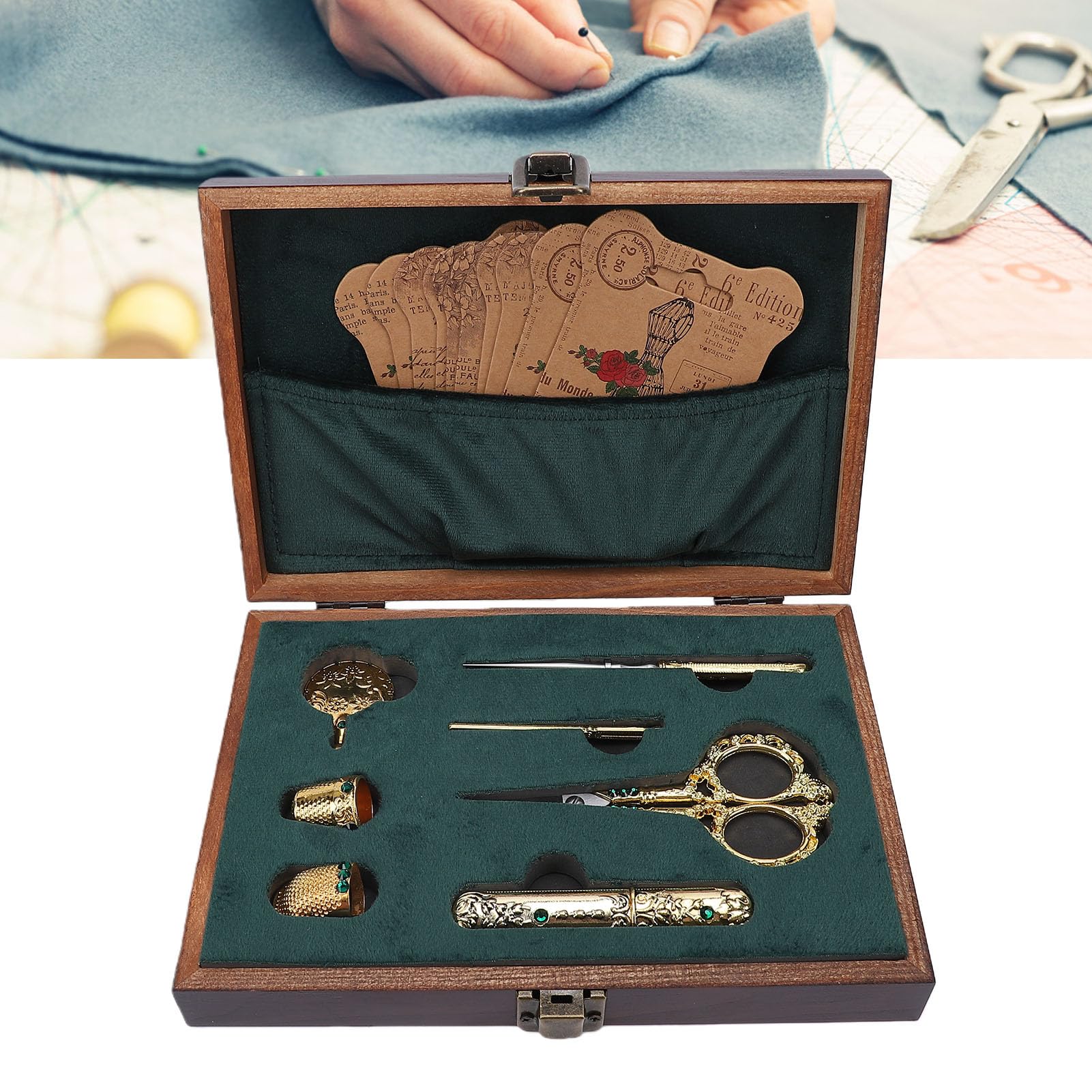 Generic Kit de Tijeras de Bordado Vintage, Herramientas de Costura Antiguas para Manualidades y Coleccionismo, Elegante Caja de Madera