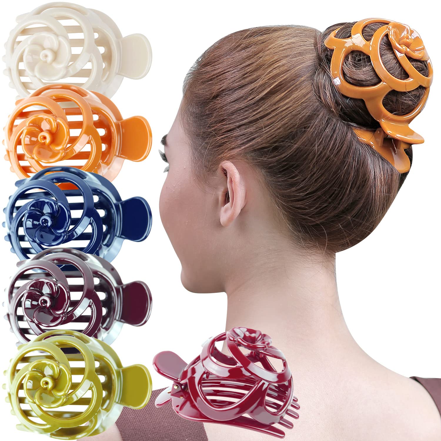 RC ROCHE ORNAMENT 6 Pcs Womens Stylish Rose Dome Comb Clamp Shell Plastic No Slip