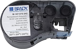 Brady PermaSleeve Heat-Shrink Polyolefin Wire Marking Sleeves (M-187-075-342) - Black On White Sleeves - Compatible with BMP41, BMP51, and BMP53 Label Makers - .335" Height, .75" Width