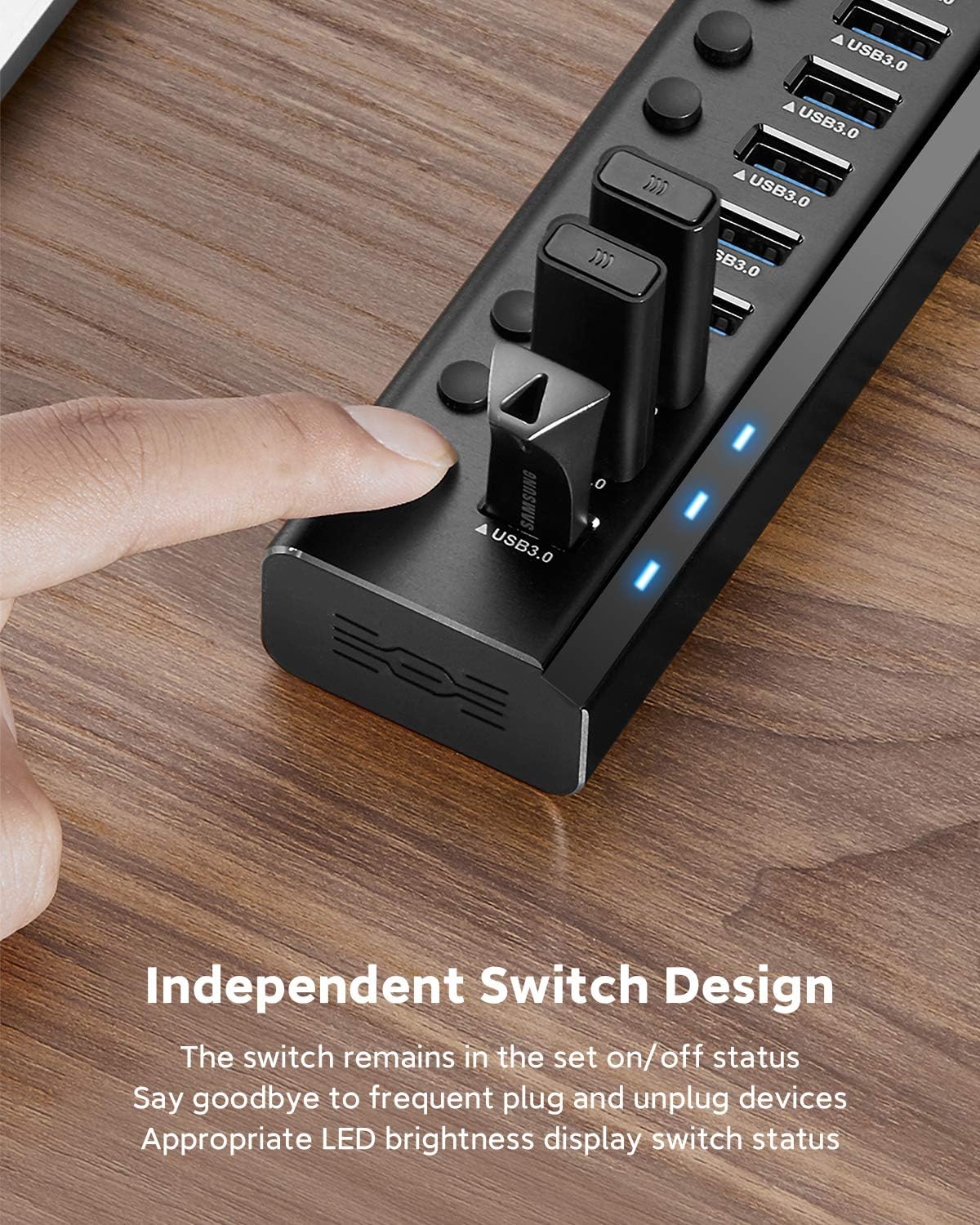 Powered USB Hub 3.0 ikuai Aluminum 10 Port USB 3.0 Data Hub Splitter with 12V/3A 36W Power Adapter and Individual On/Off Switches for Desktop PC Laptop and More : Electronics