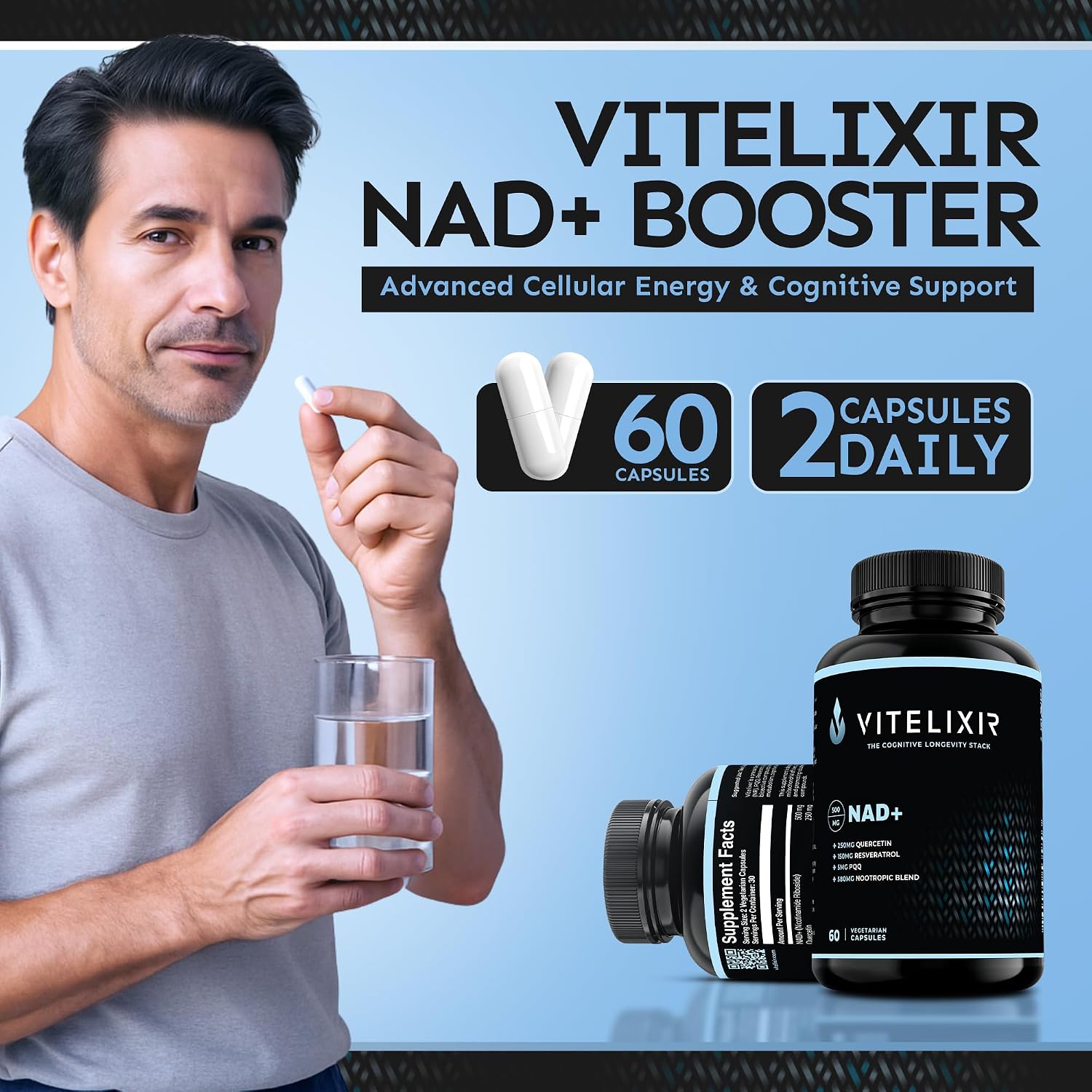 Nicotinamide Riboside 1800mg – NAD+ Supplement with Resveratrol, Quercetin & PQQ, Supports Cellular Energy, Metabolism & Cognitive Function, 60 Capsules, Daily Supplement for Men & Women