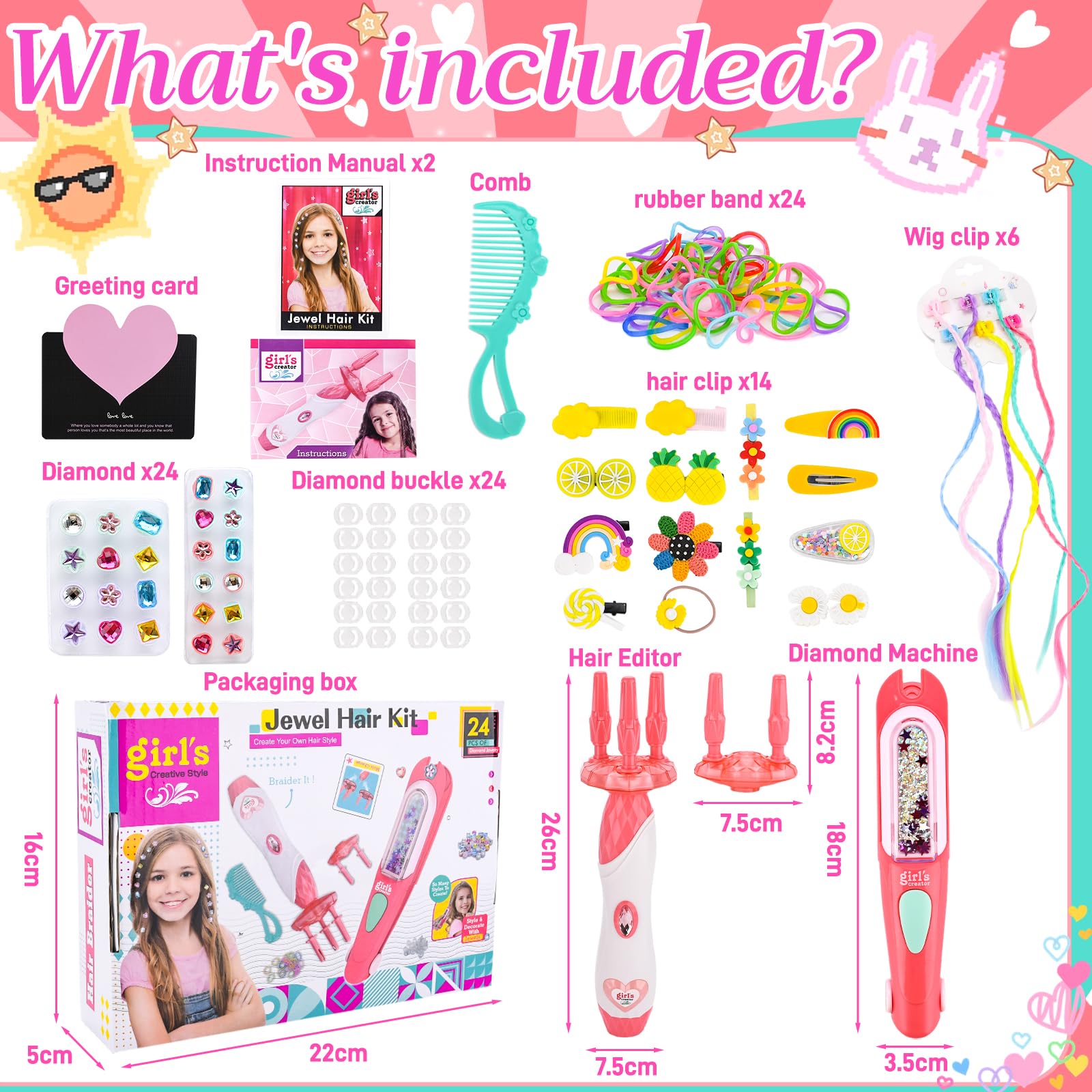 Cadeau Fille 5 6 7 8 9 10 Ans,Machine a Tresser Les Cheveux Fille,Machine Strass Cheveux,Kit Gemmes Cheveux,Jeu Créatif,Cadeau pour Réaliser des Coiffures Uniques