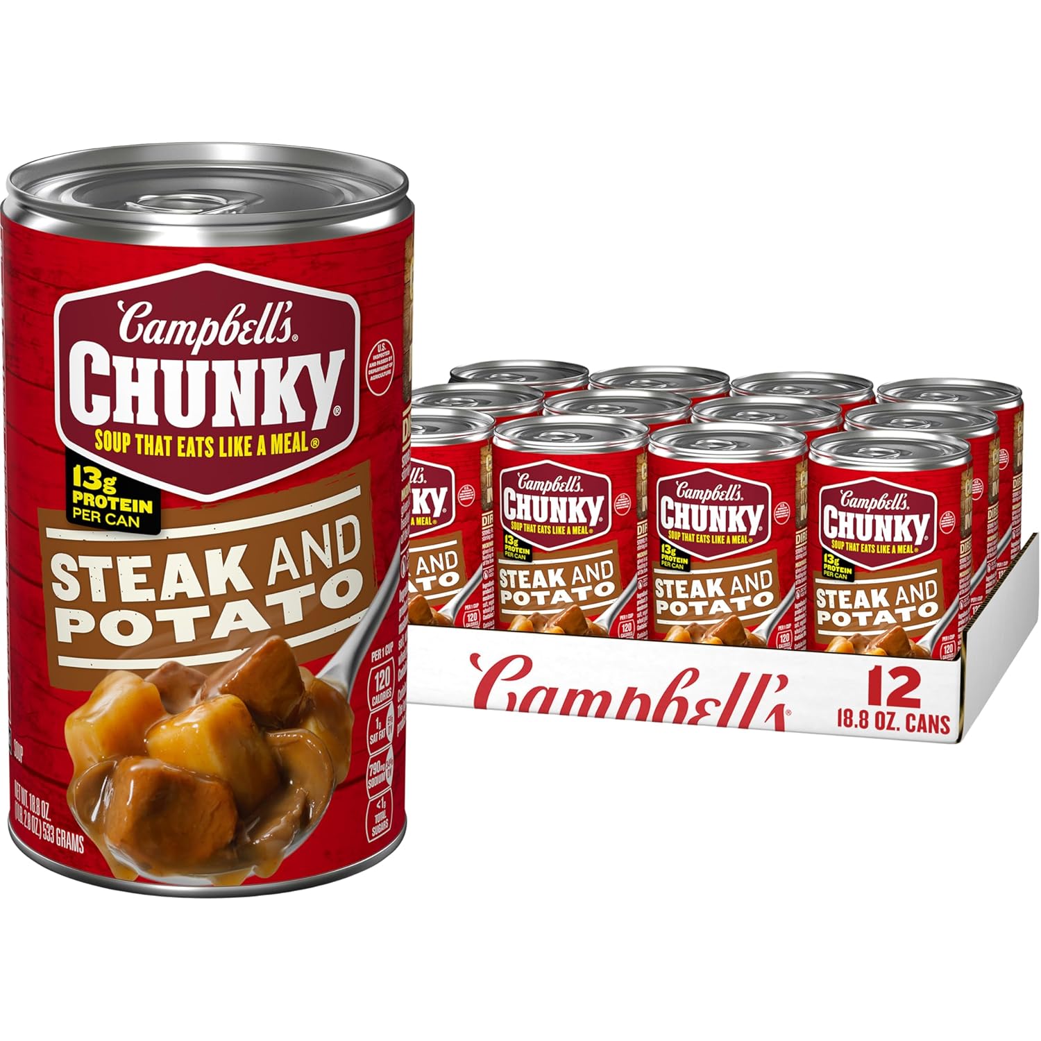 (BBD24/08/26). Campbells Chunky Soup, Steak and Potato Soup, 18.8 oz Can (Pack of 12) Steak and Potato 18.8 Fl Oz (Pack of 12)
