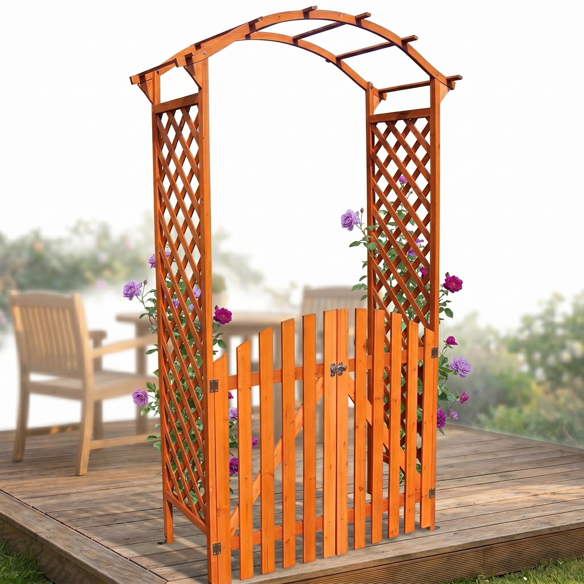 Mucola Rosenbogen aus Holz mit Doppeltüren – Gartenbogen dekorativ, Rankhilfe für Rosen und Kletterpflanzen, 120x60x206 cm, Outdoor Gartenelement