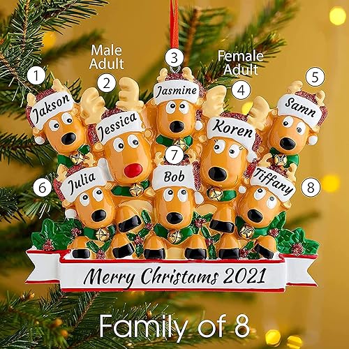 Miniatura 3 de Adorno personalizado para árbol de Navidad de 2, 3, 4, 5, 6, 7, 8, nombre personalizado, lindo reno, decoración de Navidad, regalo de Navidad
