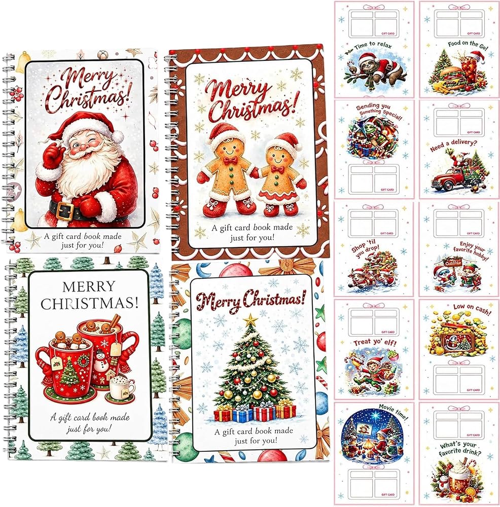 4 Christmas Gift Card Booklets, Spiral Bound, Perfect for Holiday Gifting — 사진 1