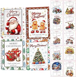 4 Christmas Gift Card Booklets, Spiral Bound, Perfect for Holiday Gifting