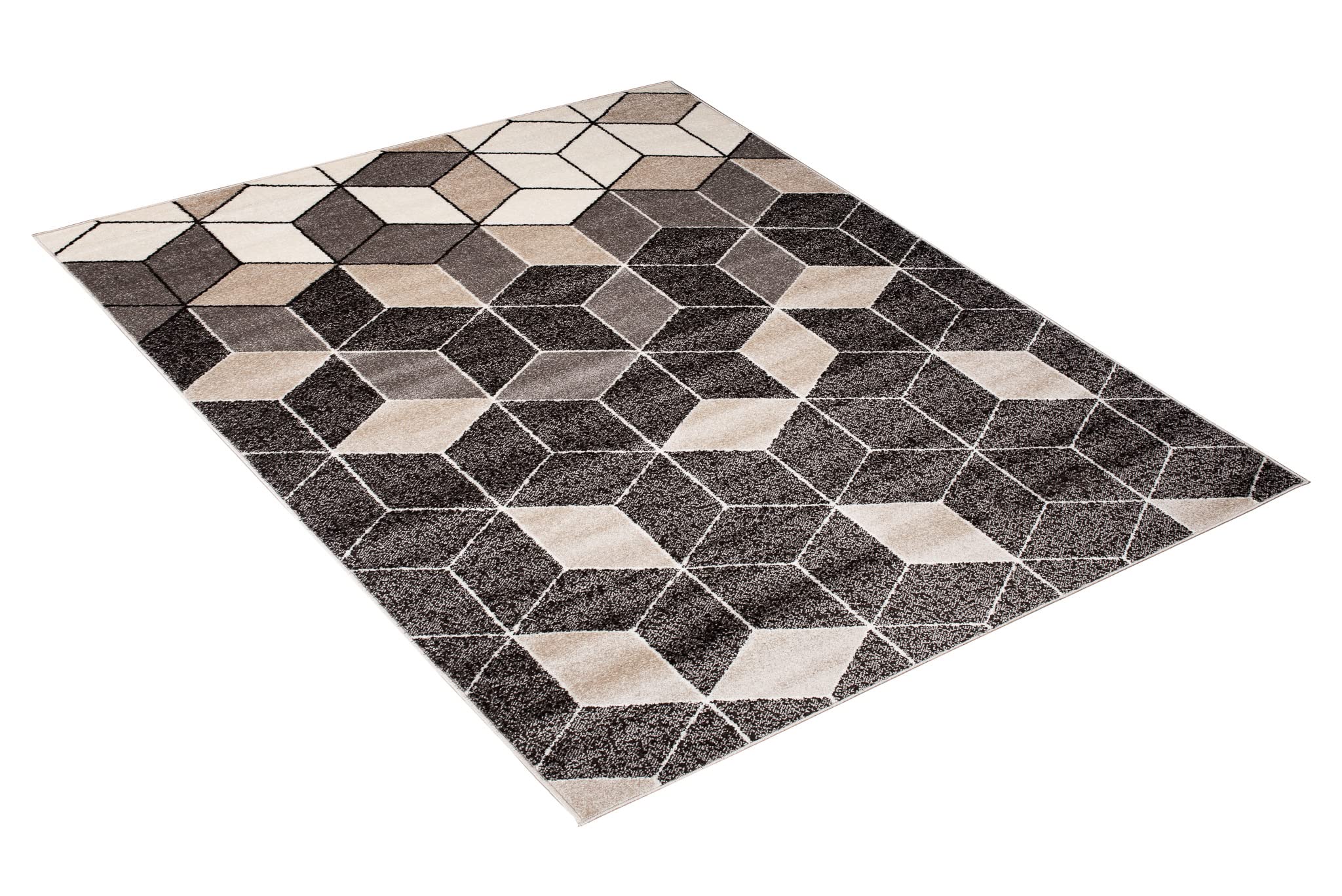 TAPISO Fiesta Dywan z krótkim włosiem, czarny, kremowy, szary, czarny, czworokątny, stożkowy, geometryczny, do sypialni, salonu, nowoczesny design, 180 x 260 cm