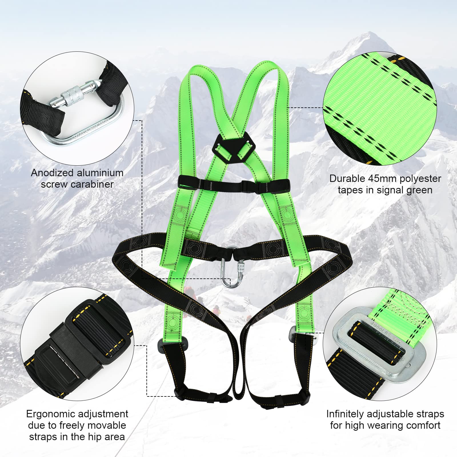 Correa de recogida con mosquetón de rosca, cinturón de seguridad profesional de cuerpo completo, anclaje protección contra caídas, cinturón de escalada, hasta 100 kg