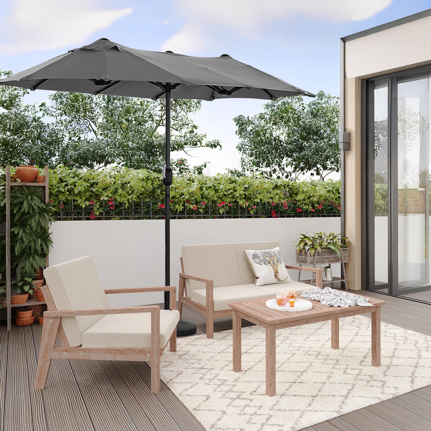 Angel Living Doble Sombrilla de Mercado 297 x 153 cm, Sombrilla de Jardín Protección contra Solar UV50+, Parasol para Jadín, Patio, Terraza
