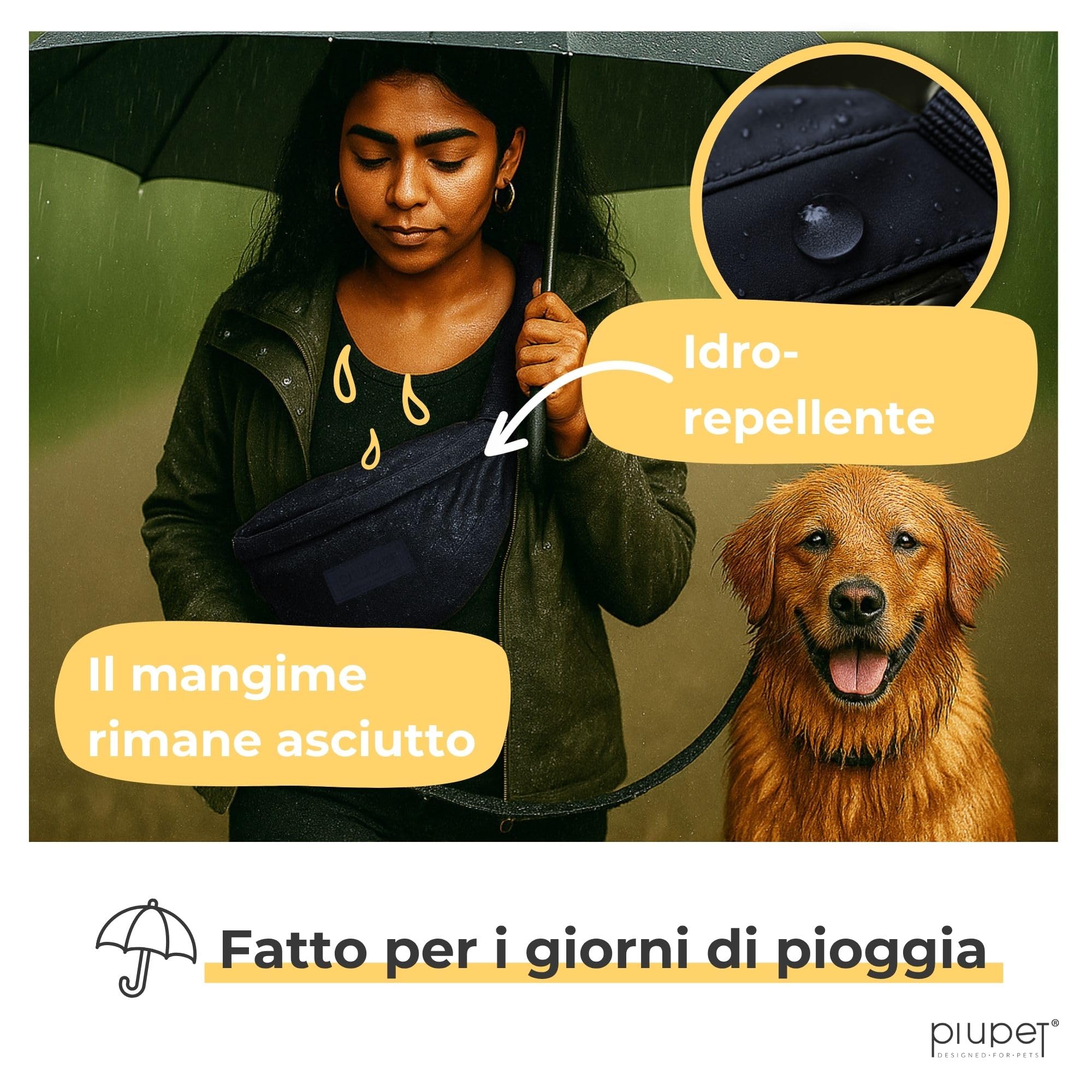 PiuPet® Borsa per Cani I Borsa per Cani Elegante e Impermeabile con 3 Scomparti con Cerniera I Marsupio 2 in 1 per l'addestramento del Cane e Borsa a Tracolla I con Tasca Interna Rimovibile (Nero)
