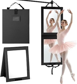 Foldable Portable Full Length Mirror for Dancer, Camping and Travel, Black | Shatter-Proof Acrylic, High-Definition & Sturdy, Full Body Hanging Mirror with Handle, Large Size & Lightweight, 33x13 Inch