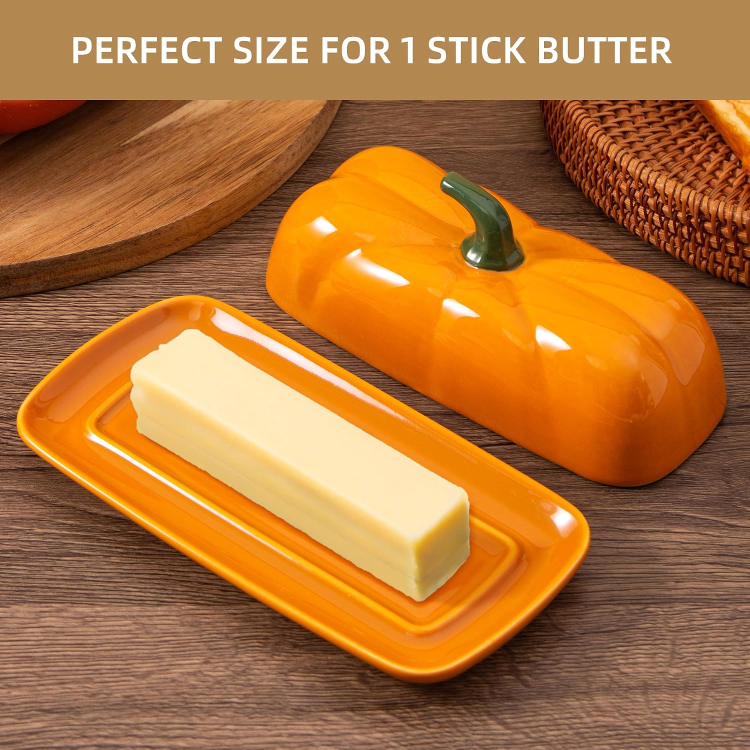 Orange Pumpkin Butter Dish, Ceramic Butter Container for Fall