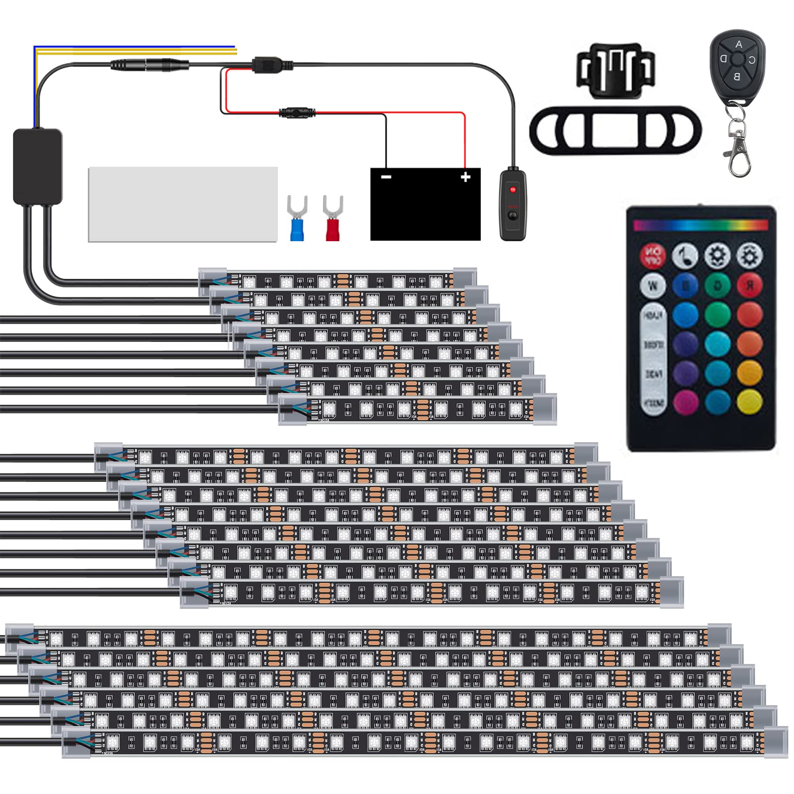 GOGOONE 22PCs Motorcycle LED Underglow Light Strips Kit Turn Signal Brake & APP/IR/RF, 252-LEDS Sync