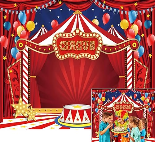 Telón de fondo rojo de carnaval de circo rojo, tienda de campaña de cortina roja, fondo colorido de fotografía de globos de 10 x 8 pies, fiesta de