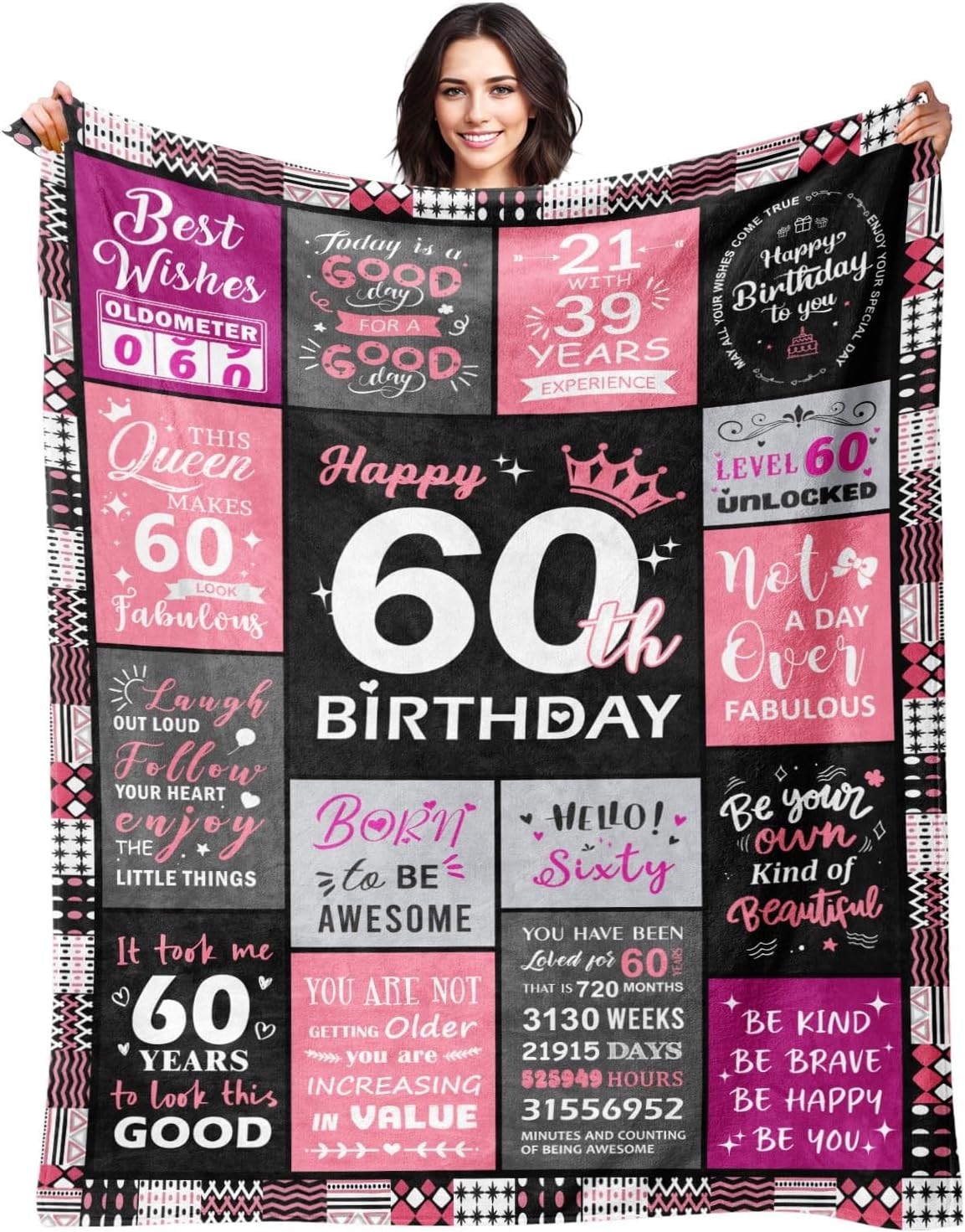 60th Birthday Gifts for Women - 60th Birthday Decorations for Woman - 60 Year Old Birthday Gifts - Happy 60th Birthday Gift Ideas for 60 Year Old Woman - 1966 & 60th Birthday Blanket 60"x80"