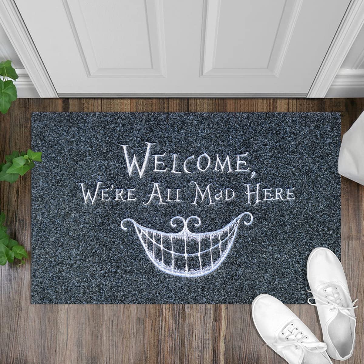 AOAOPQ Tapis de Bienvenue Amusant pour Porte d'entrée et intérieur avec Dos en Caoutchouc antidérapant, 60 x 90 cm, paillasson Smiley très résistant pour entrée, Couloir, Gris