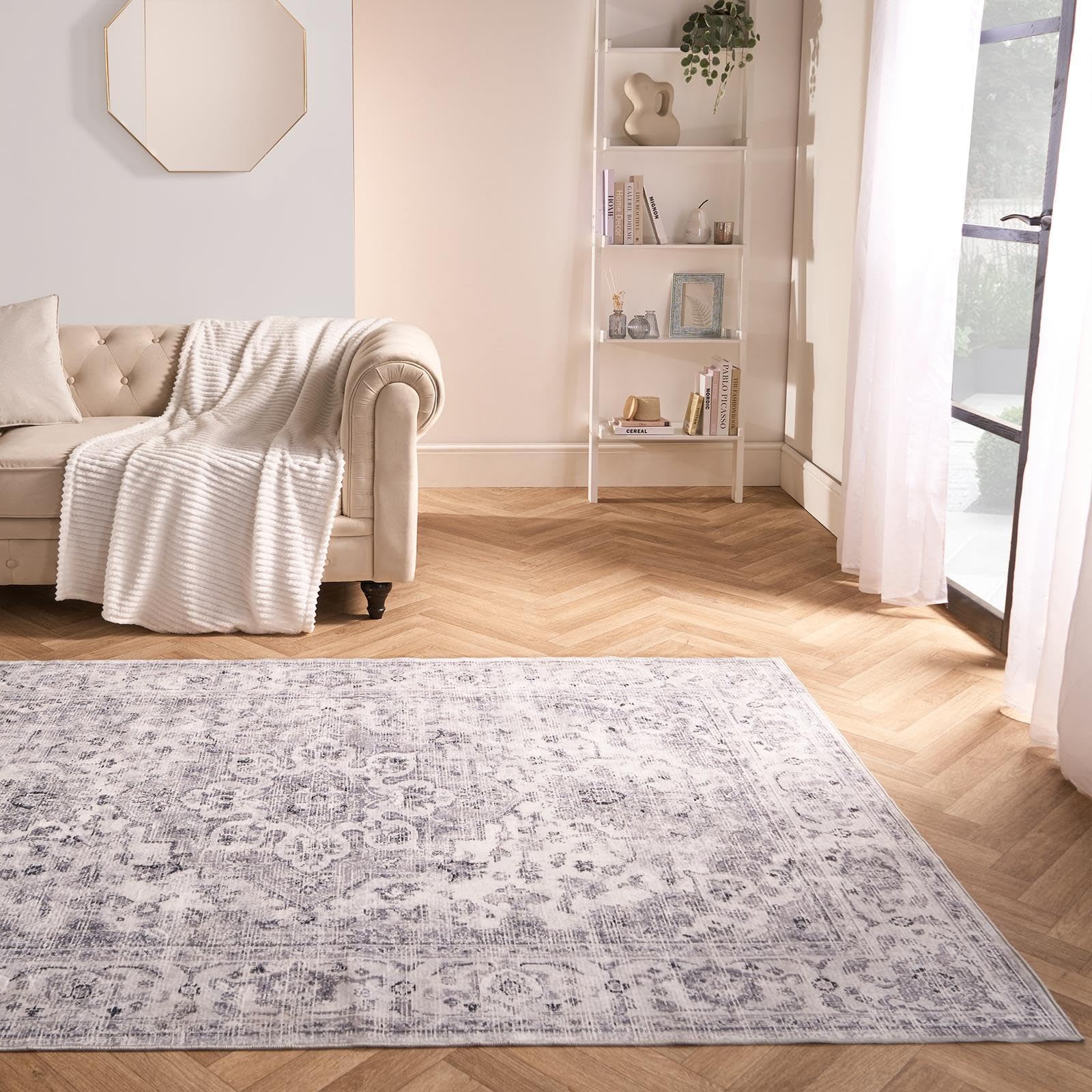 OHS Area Rugs for Bedroom Grey, Soft Comfy Vintage Living Room Rug Home Decorative Hallway Runner Non Slip Washable Bedroom Rugs Medium Non Shedding Low Pile Floor Carpet, 120 x 170cm โ image 1