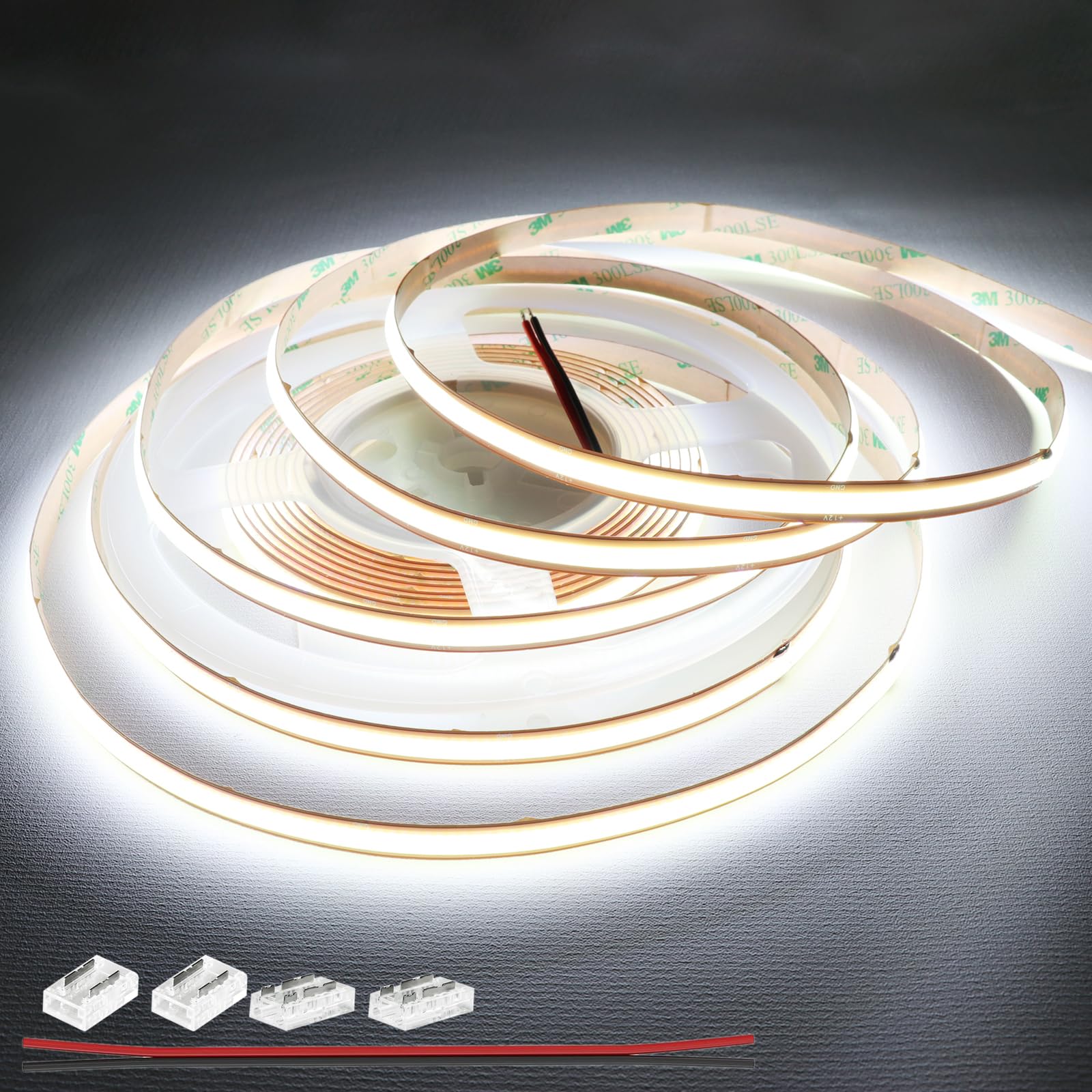 LEDENET COB White LED Strip Light DC24V 5M/16.4Ft COB White LED Lights 6000K 528LEDs/M 8mm High Density CRI 90+ Dimmable LED Tape Light IP20 Cut