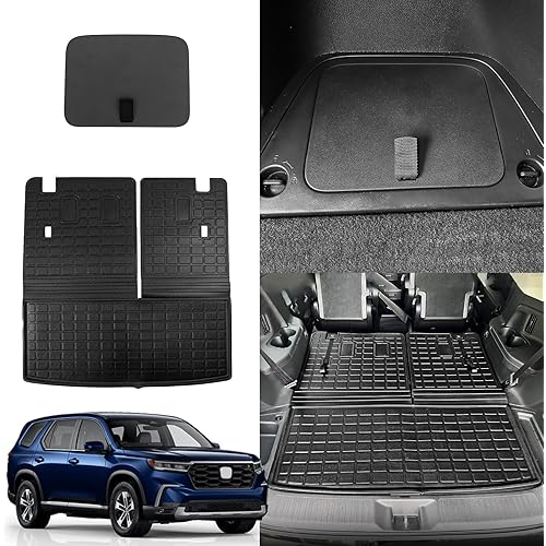 Rongtaod Cargo Mat Compatible with 2023 2024 2025 Honda Pilot Cargo Liner Trunk Liner Storage Bin Cover Lid Pilot Accessories (Trunk Mat with Backrest Mat+Rear Trunk Organizer Cover)