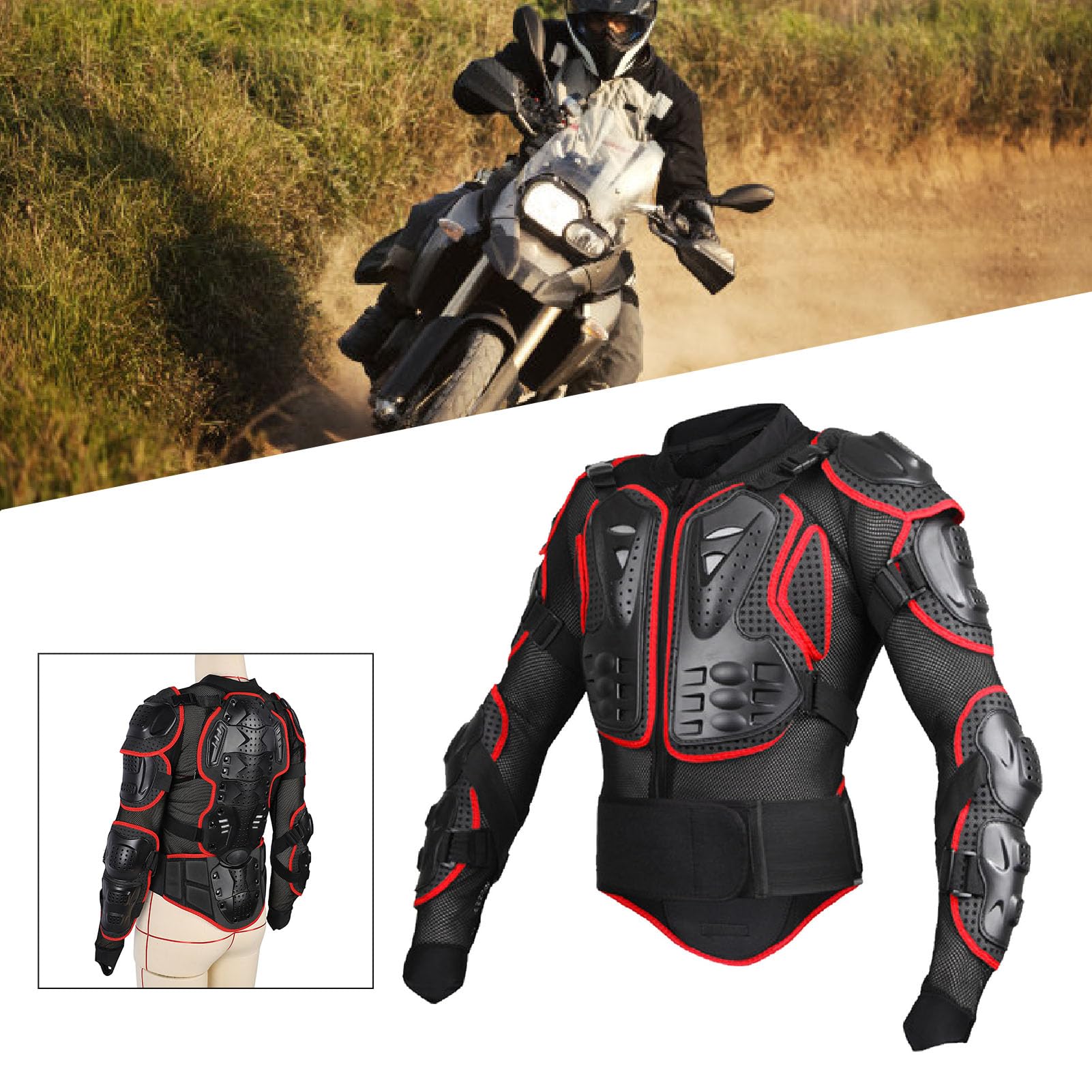 Kurtka Ochronna Motocyklowa Pełna Zbroja Ciała, Ochrona Zabezpieczenia w Klatce Piersiowej, Sprzęt Motocyklowy, Odporna na awarię oddychającą Rowerowe Rowerowe Sprzęt Ochrony od (XL)