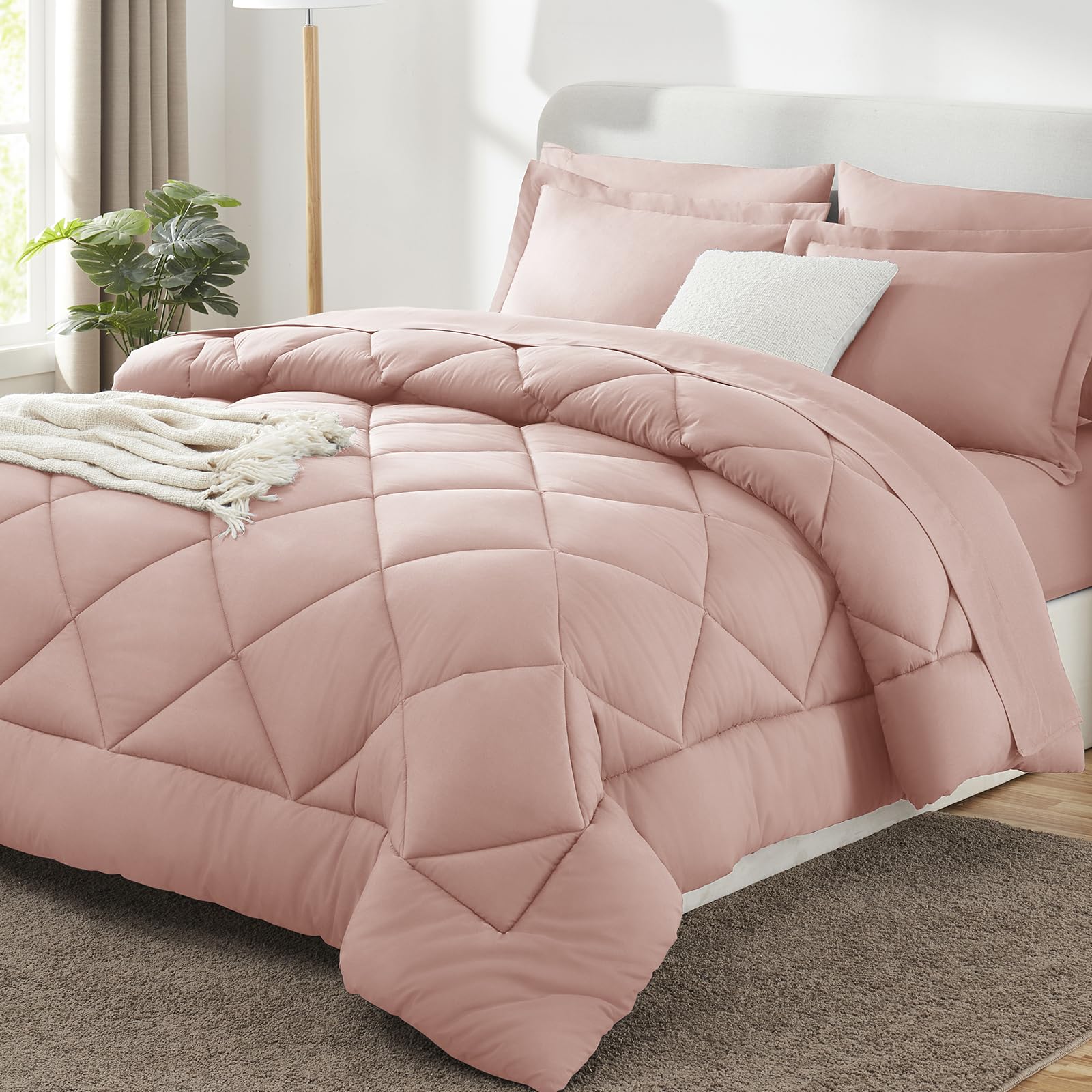 CozyLux King Comforter Set 102"x90" Dusty Pink - 7 Piece Bed in a Bag