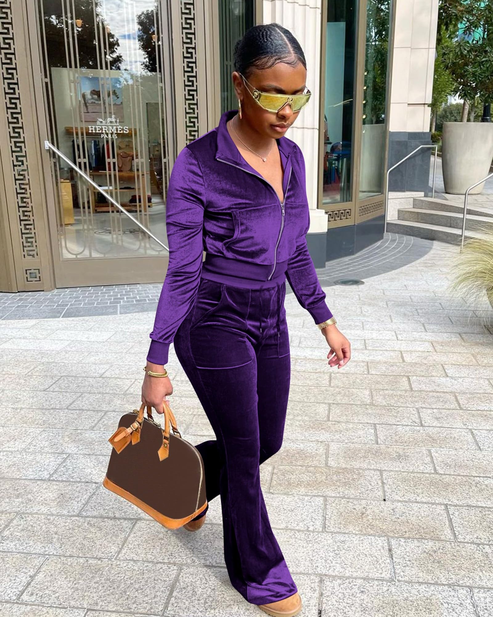 Women Velour Sweat Suits Piece Outfits Tracksuits