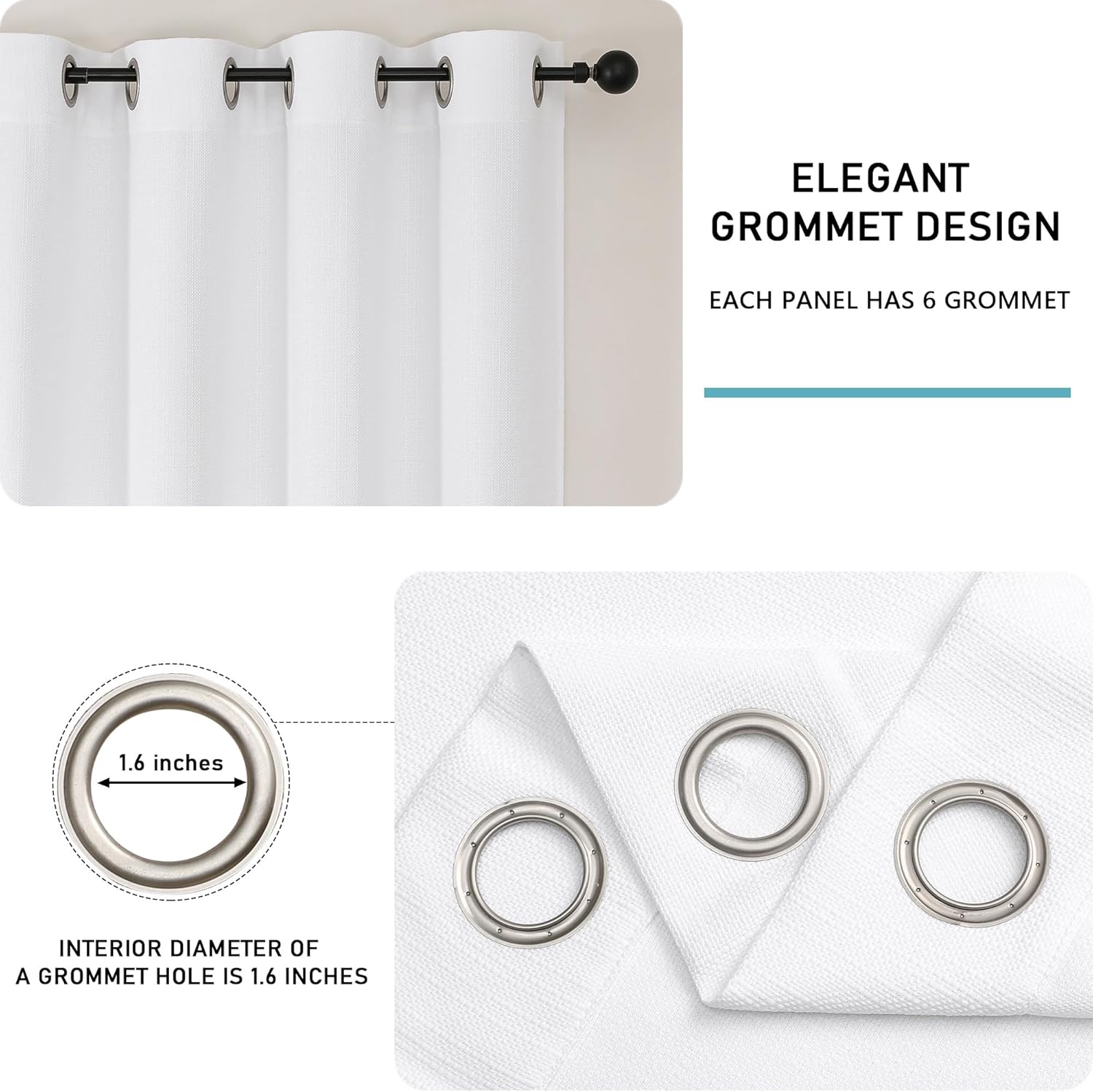 Chyhomenyc White Extra Long Curtains 120 Inch Length, Light Filtering Faux Linen Textured Soft Airy Living Room Curtains, Elegant Farmhouse Grommet Window Drapes, Each 50Wx120L, 10FT, 2PCS