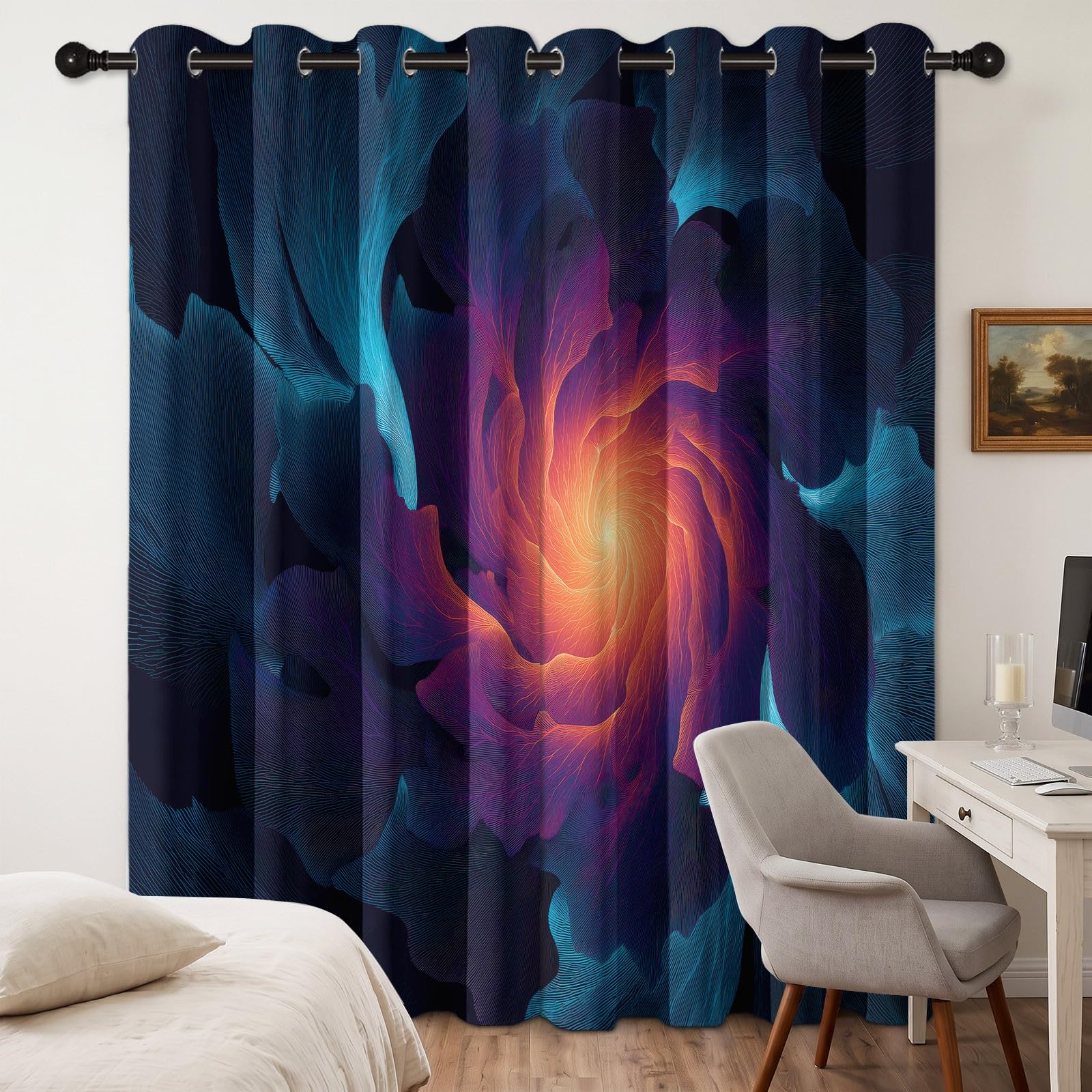 Zasłony zaciemniające 2 sztuki Fantasy Fluid Vortex Curtains Salon, Izolowane termicznie zasłony na zimno i ciepło z przelotkami do pokoju dziecięcego sypialni, fioletowy niebieski, 117 x 137 cm