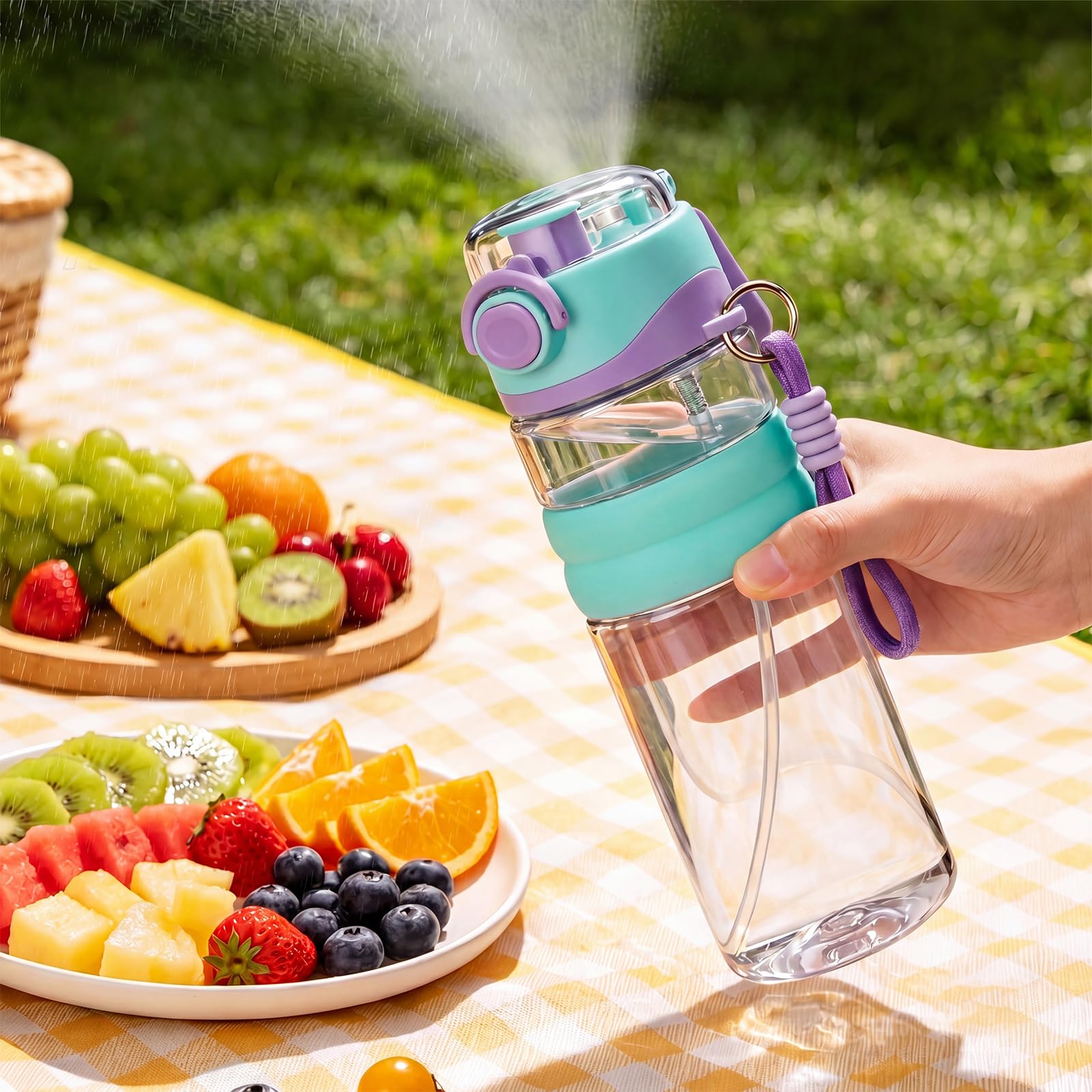 WMFASBAG Water Bottle, Spray Sports Water Bottle 750ML Direct Drinking Dual-Use Bottles 2 In1 Cup for School Fitness Outdoor Travel Office Walking