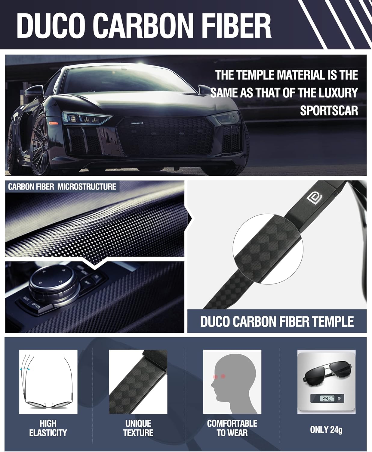 DUCO Aviator Sunglasses For Men Polarized Sunglasses Men UV Protection Carbon Fiber Temple Mens Sun glasses For Driving 3051 - Image 5