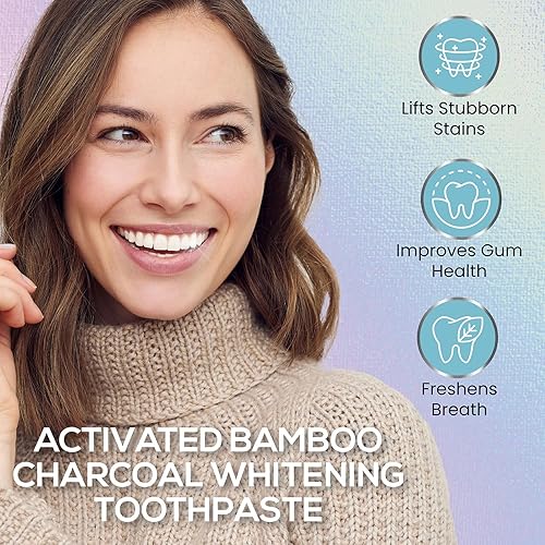 Miniatura 9 de Venus Visage Pasta de dientes de carbón activado aprobada por dentistas para blanquear los dientes, pasta de dientes negra con flúor, pasta de