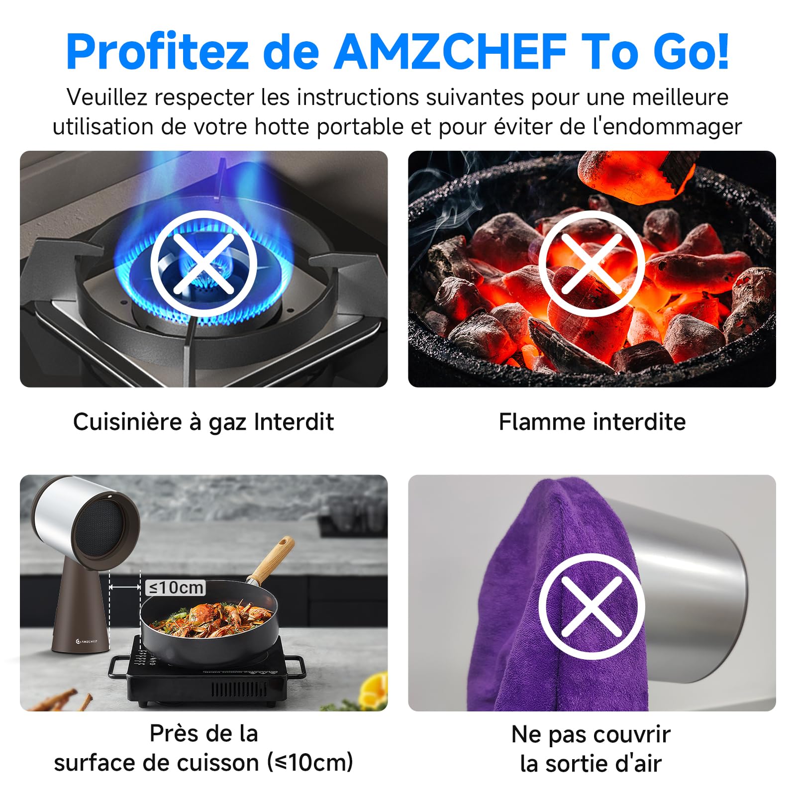 AMZCHEF Hotte Aspirante Portable, Sans installation Hotte Portable avec Ventilateur à 3 Vitesses, Faible Bruit, Aspiration de 120m³/h, Ventilateur de Cuisine Pour Barbecue Intérieur, Hot Pot, Marron