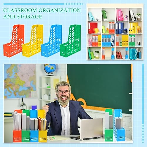 Vista 7 de Glenmal Paquete de 12 organizadores de revistas para escritorio, soporte vertical de plástico para archivos, revistas, accesorios de escritorio
