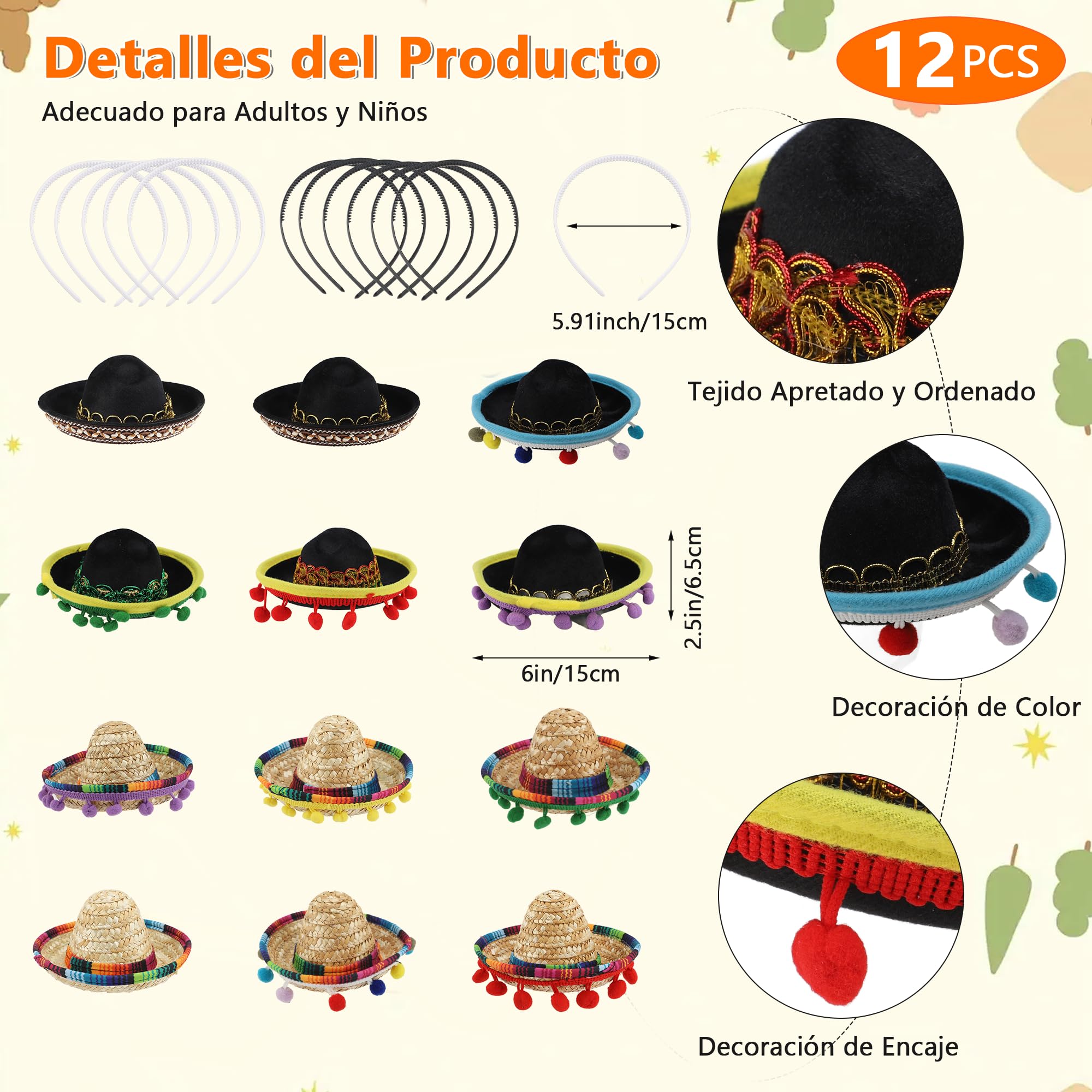 Sombrero de Fiesta, Diadema, Banda para el Pelo de Vacaciones, Sombrero Decorativo, Aro para el Pelo para Adultos, Niños, Mascotas (12 Piezas)