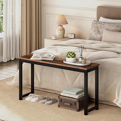 Miniatura 10 de HOOBRO Banco de comedor, par de 2 bancos de interior de estilo industrial, marco de metal duradero, para cocina, comedor, sala de estar, marrón