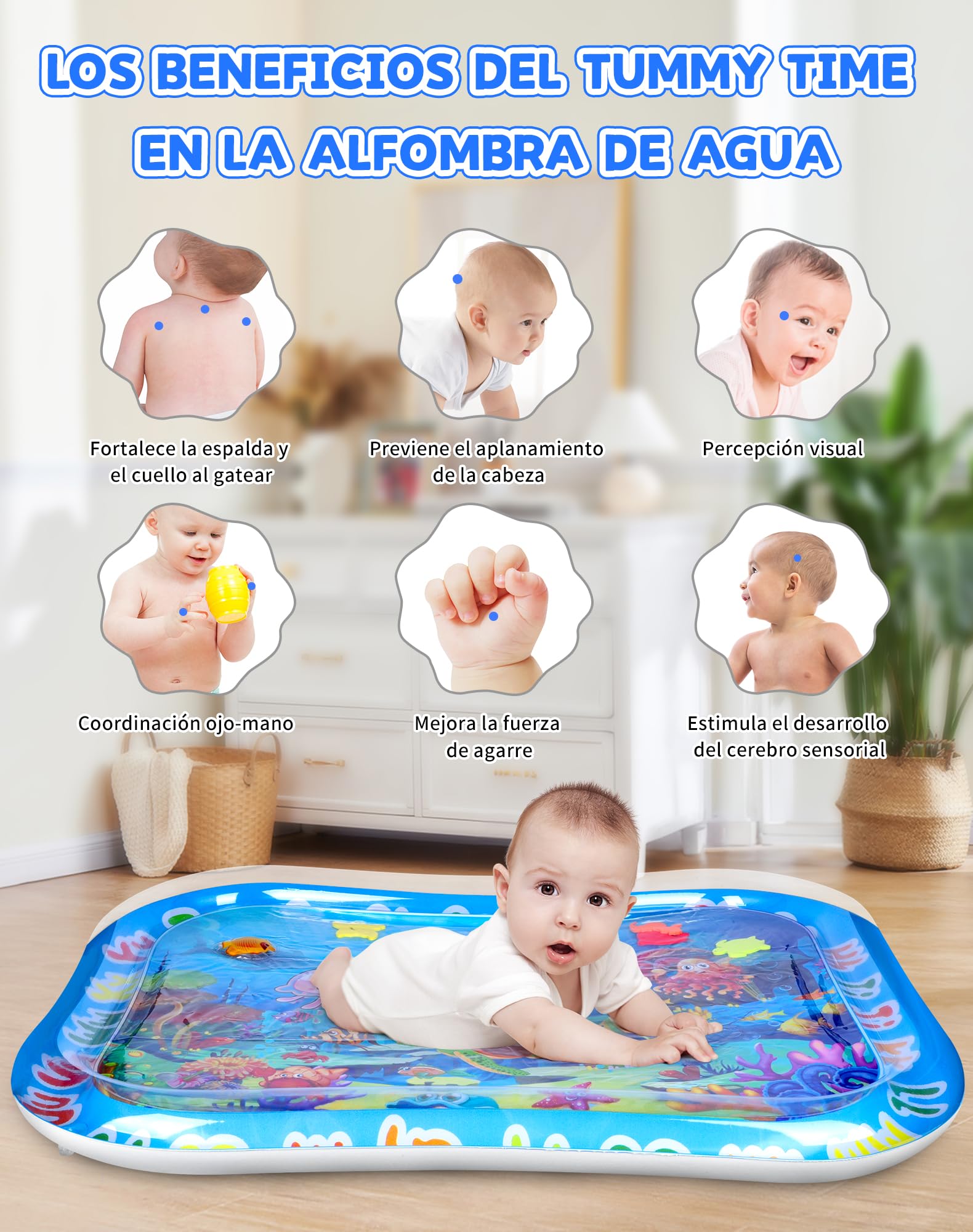 Gran Manta Agua Bebé XXL 95x76cm - Gonflable Tummy Time Mat, Tapete Sensorial Bebé para 3 6 9 12 Meses, Juguete para Bebé, Niño Pequeño y Recién Nacido