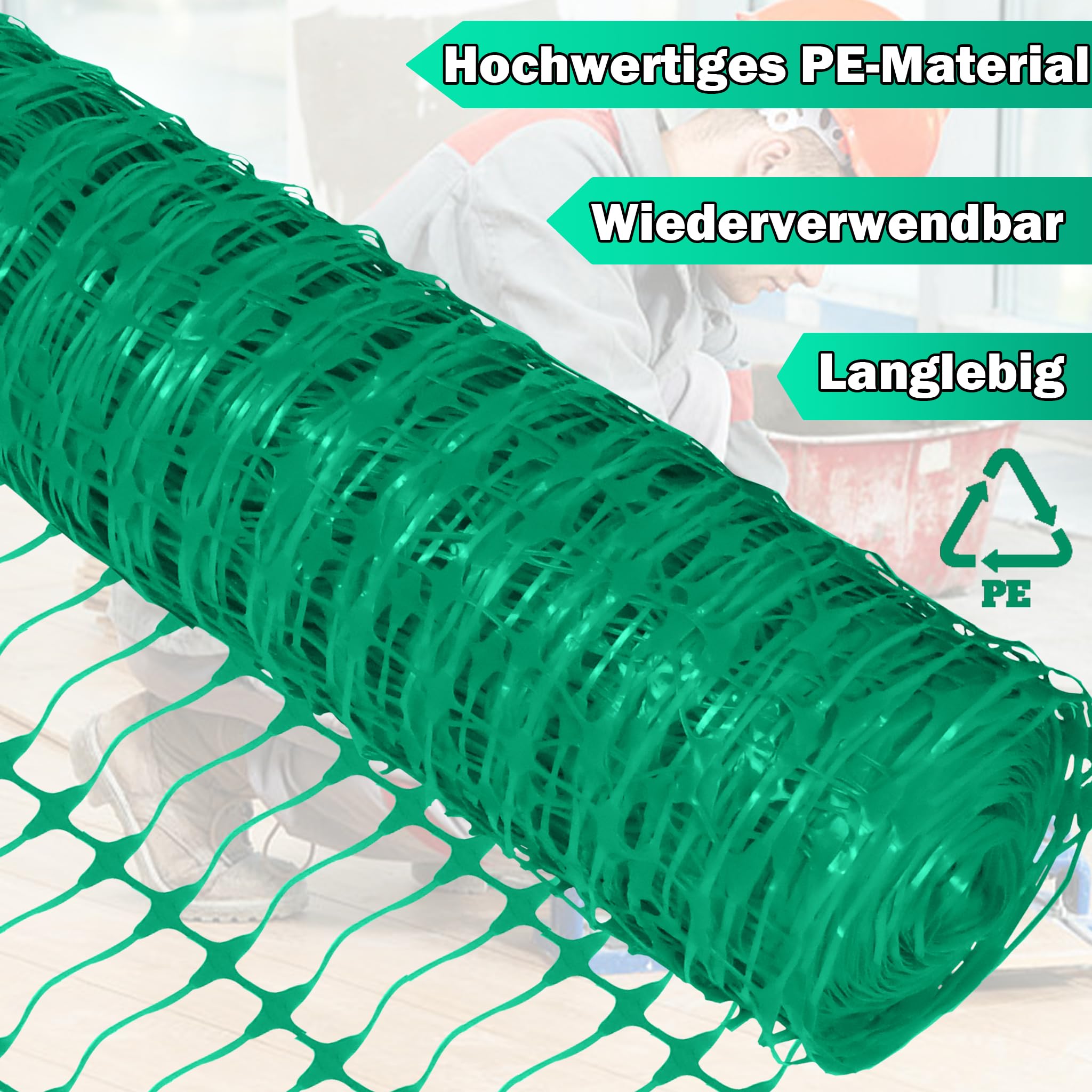 UISEBRT Valla de plástico de protección para construcción, red de advertencia, valla de limitación, valla de jardín, flexible, verde, 1 x 50 m