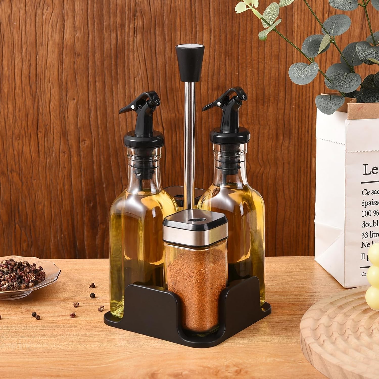 Olio per sale e pepe Set con 2 bottiglie 160 ml e 2 barattoli spezie 120 ml
