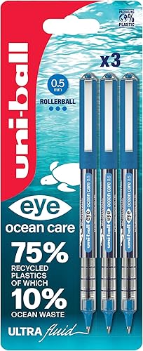 uni-ball Eye Ocean Care UB-150ROP - Bolígrafos azules con punta de micro 0.020in para escritura súper suave, dibujo, arte, manualidades y