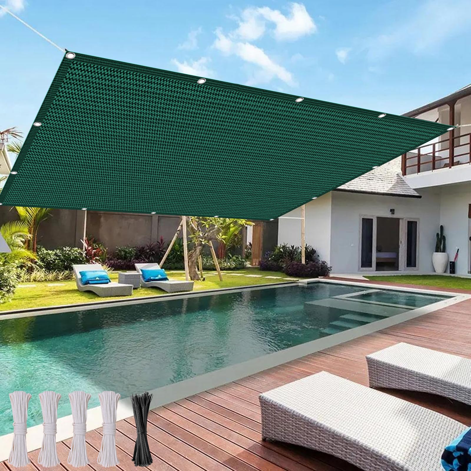 Lona Sombra 100 x 400 cm Hdpe, Transpirable, Resistente, 95% Protección Rayos UV, Protección Solar, Rectangular Lona Malla Sombreo con Cuerda, Ojales para Patio, Balcon, Verde