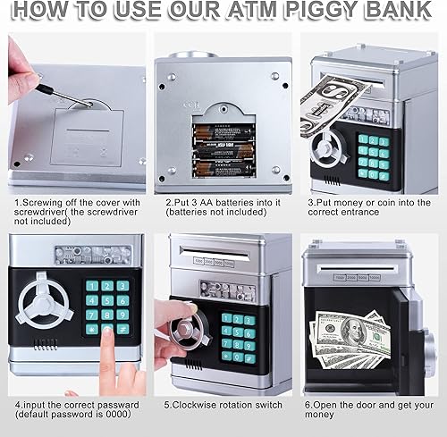 Miniatura 6 de GuDoQi alcancía con contraseña alcancía electrónica y digital para guardar dinero pequeño cajero automático para monedas o efectivo regalo de