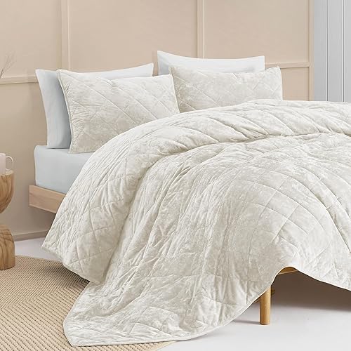 SHALALA - Edredón ligero de verano, juegos de edredón de cama Queen, edredón de terciopelo, colcha de lujo de diamantes con parte trasera de