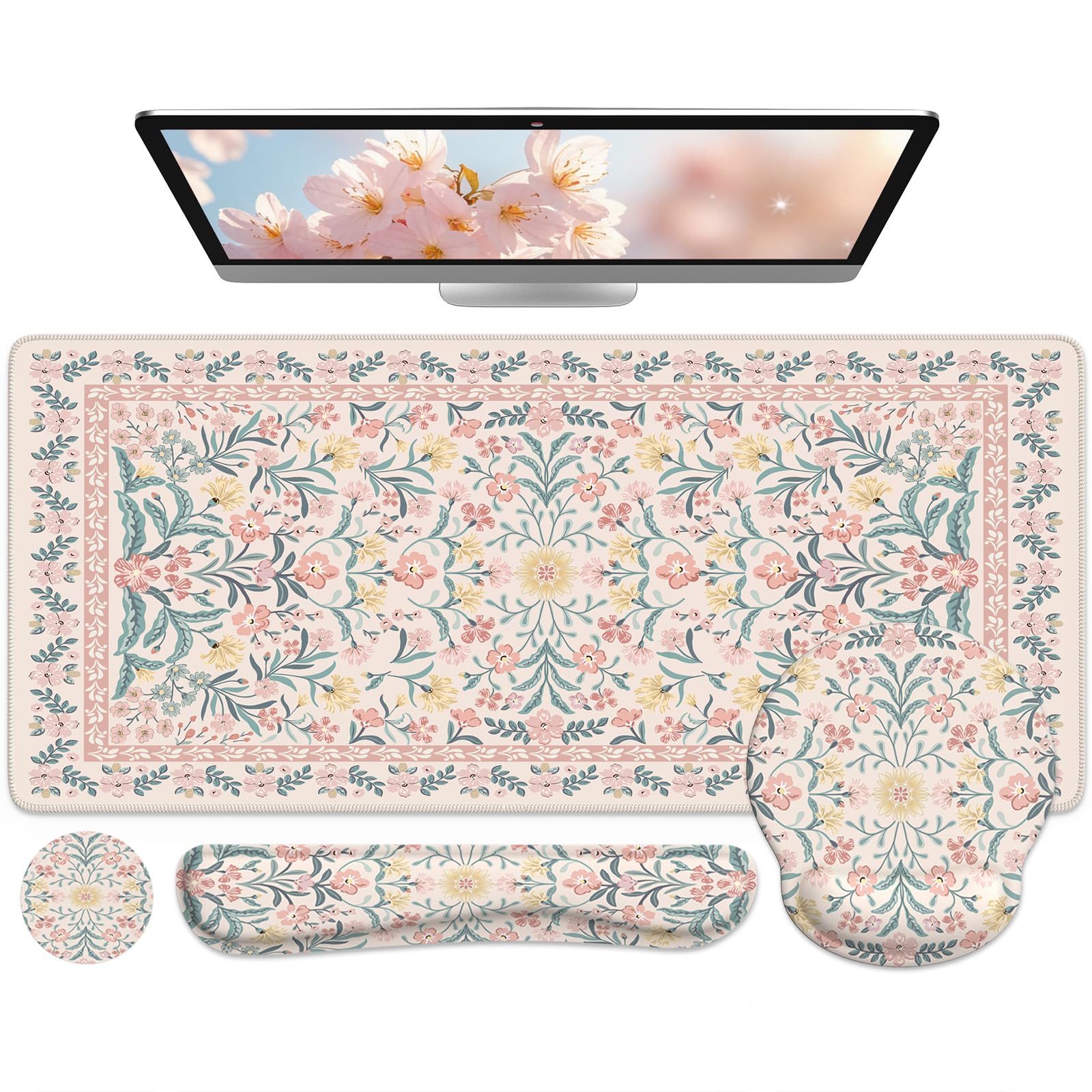 iCasso Desk Pad Mat, Large Mouse Pad and Keyboard Wrist Rest Set