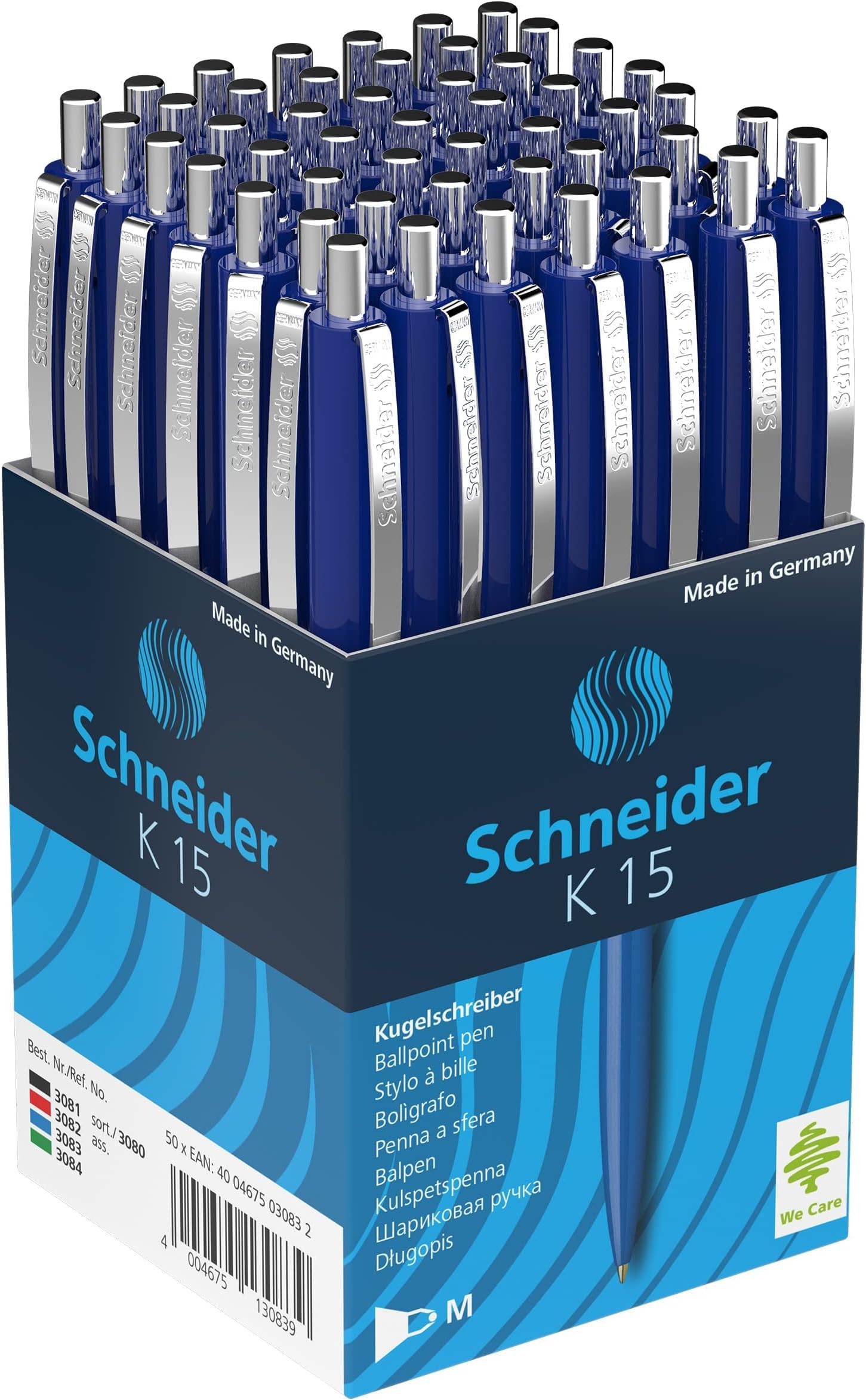 Schneider 3083 K15 Retractable Ballpoint Pen (Indelible, Line Width: M, Ink Colour: Blue) Pack of 50, Blue