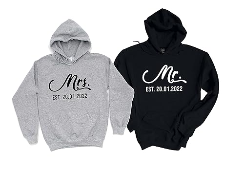 Customized Matching Mr. and Mrs. Sweatshirts - Valentine's Day Sweaters for Wife, Husband - Personalized Couple Tops for Boys and Girls, His and