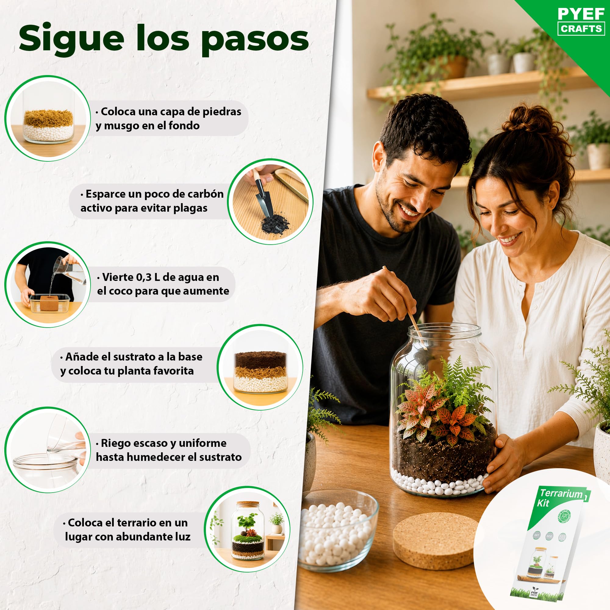 Kit Terrario Plantas XL - DIY Kit con Frasco Grande Terrario Cristal - Ecosistema Cerrado para Jardin Eterno - Terrarium Plantas Ecosistema - Sin Planta (Set con Frasco 4L)