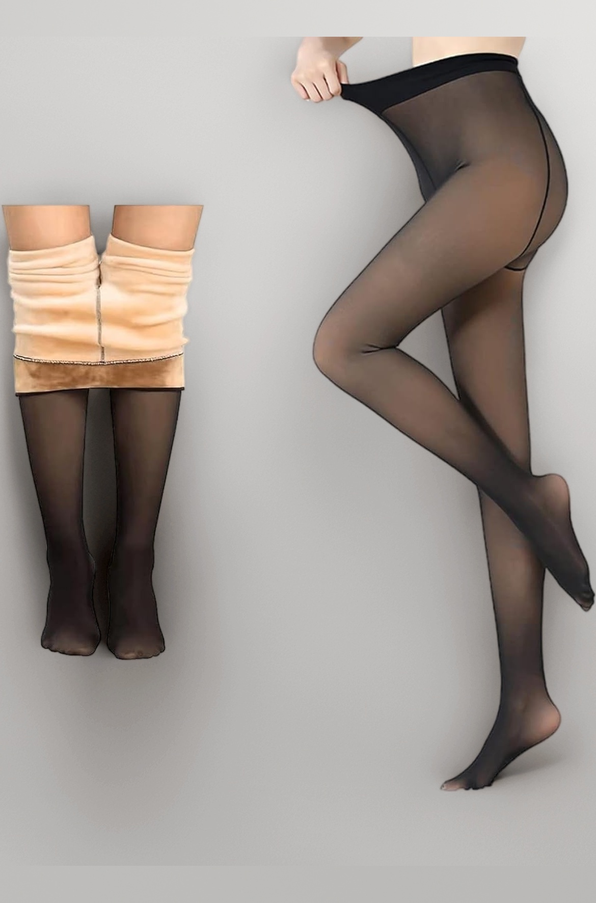 Winter Warm Thermal Fleece Lined Dual-Tone Women Velvet Touch Leggings Tights Pants (Waist Size : 26 to 34 Inch Stretchable) (Black-Footed)