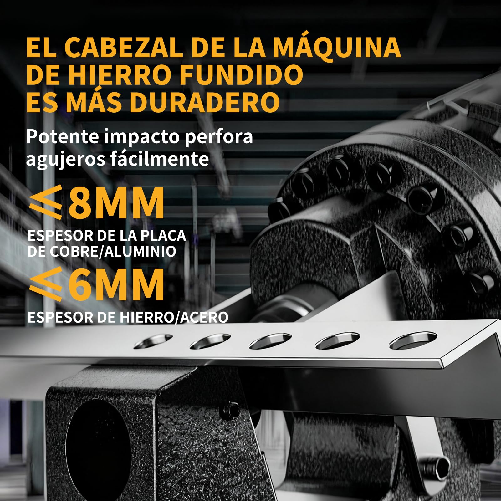 Punzonadora Hidráulica Eléctrica 2200W 18T, 7 Moldes, Perfora en 1 Segundo, para Acero, Hierro, Aluminio y Cobre, con Base Estable y Mango para Uso Versátil