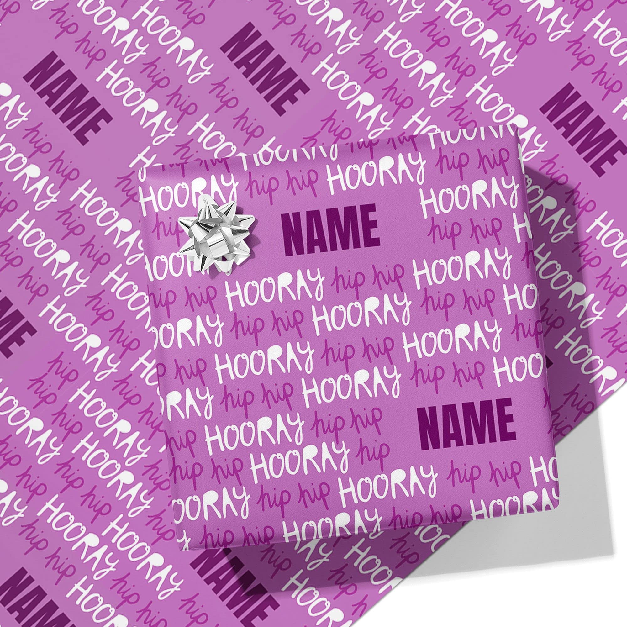 Printster Purple Hip Hip Hooray Personalised Wrapping Paper - Add Any Name-5m Roll - 594mm x 5000mm-Purple